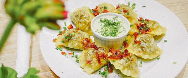 A serving of traditional Polish pierogi (stuffed dumplings)