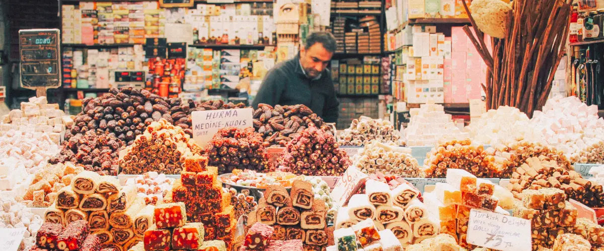 A market stall selling food in Turkey