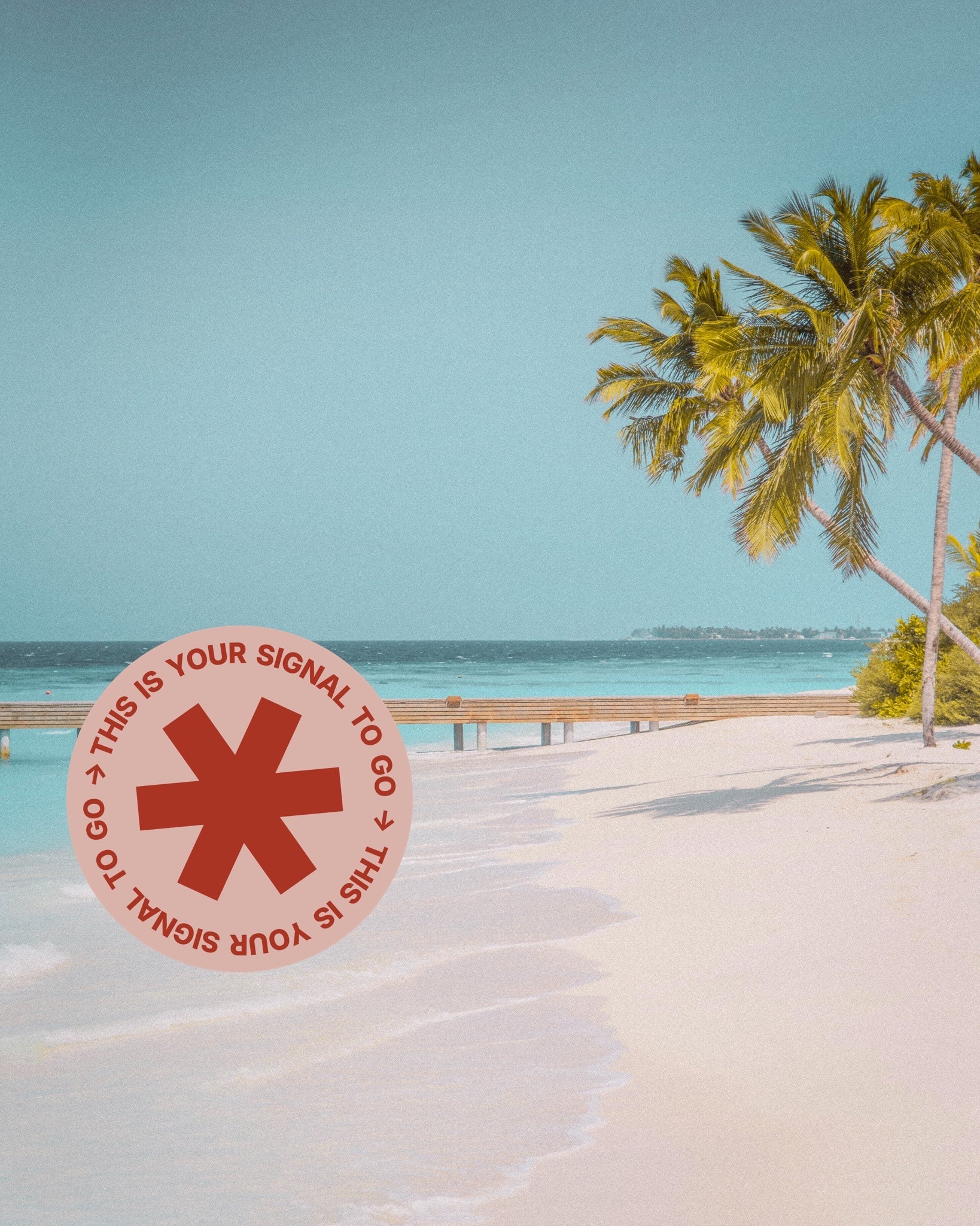 White powder beach, jetty and palm tree, promoting SIMOVO eSIMS for Maldives