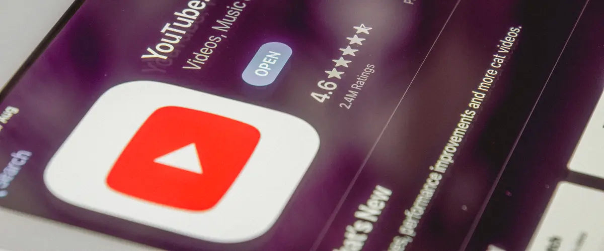 Close-up of the YouTube app on a smartphone's app store