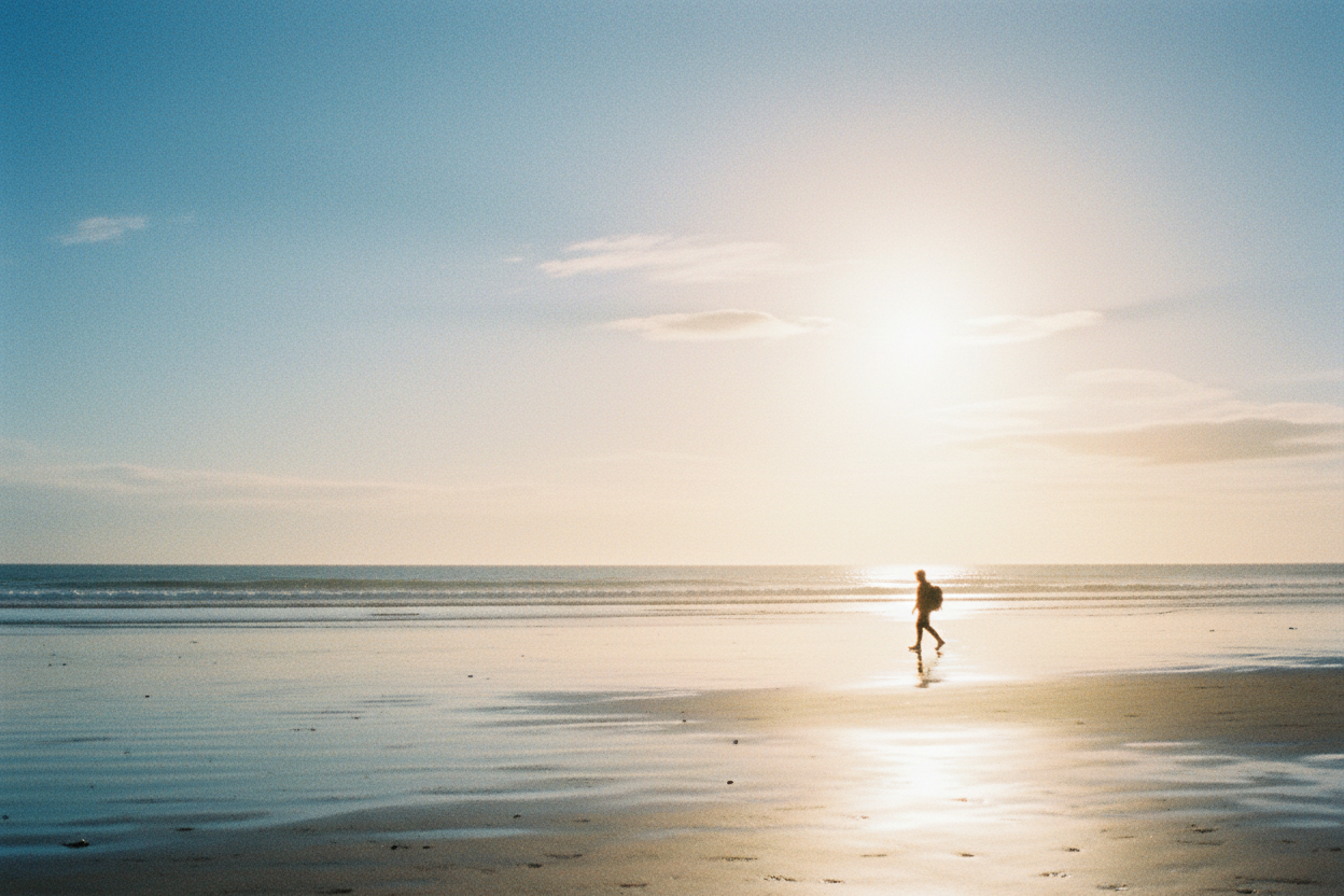 Aesthetic: Cinematic, "beach serenity" or "washed" lighting, high contrast, and authentic. Almost like watercolour.
Subject Matter: Focus on the environment and the traveler’s interaction with it, rather than just the device.
Composition: Wide shots with plenty of "negative space" (empty sky or blurred backgrounds) so the Shopify text overlay remains readable.