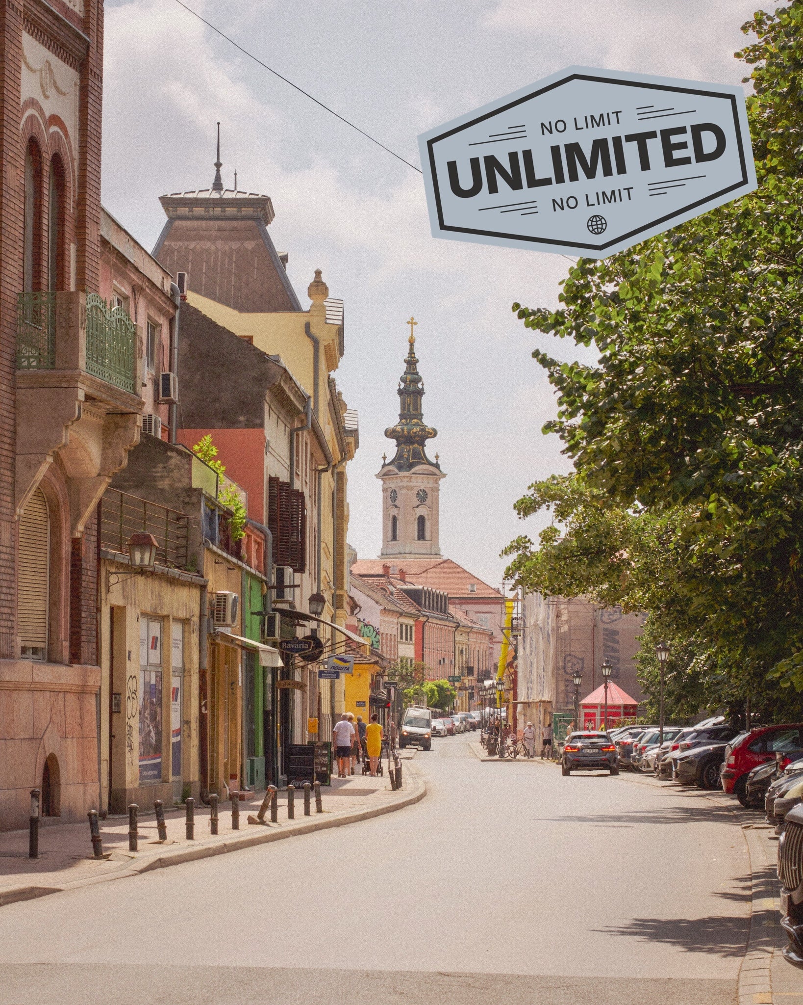 Serbia landscape showing iconic local street scene, promoting eSIM unlimited data for travellers