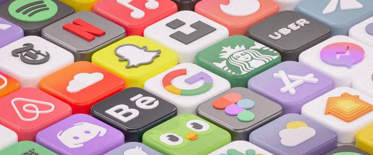 A series of square keys or buttons made to look like popular apps, such as Discord, Airbnb, Duolingo, Google, Snapchat, Netflix, and Uber