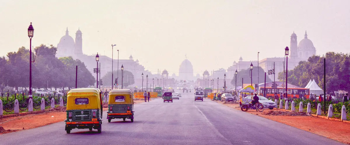 Rickshaws outside New Delhi, India
