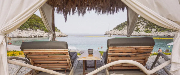 Deckchairs overlooking the sea in Greece