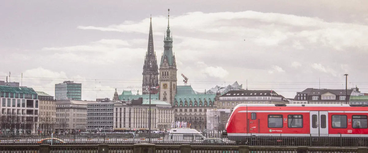An S-Bahn train traveling through Hamburg, Germany