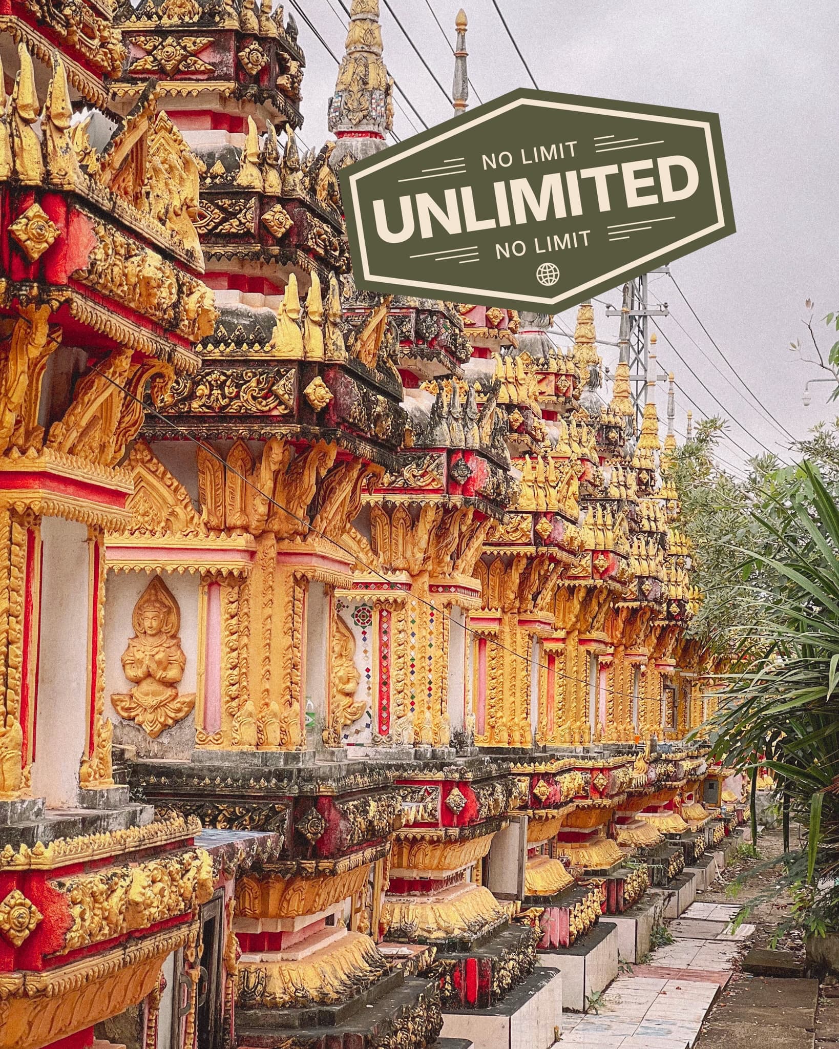 Temple in Laos, promoting Unlimited Data eSIM from SIMOVO