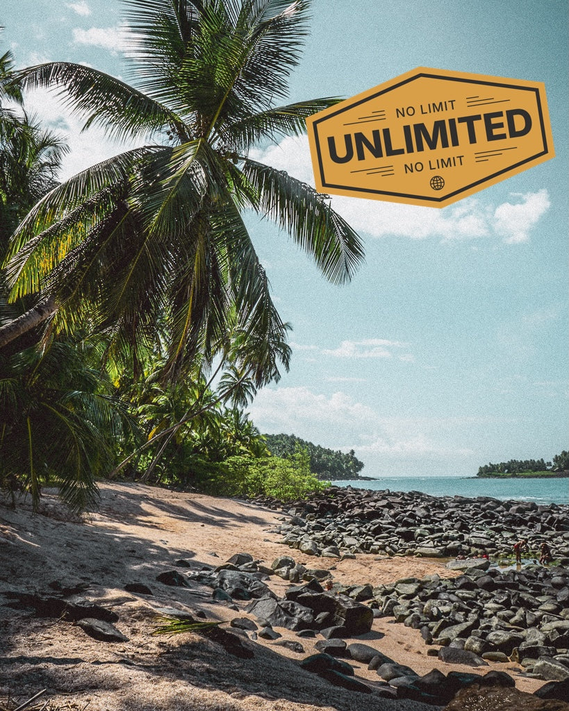 French Guiana beach, promoting SIMOVO unlimited data eSIM