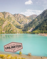 Kazakhstan landscape showing iconic mountain and lake scene, promoting eSIM unlimited data for travellers