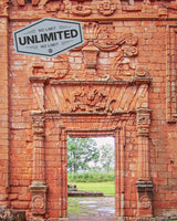 Ruins of a wall with door in Paraguay, promoting Unlimited Data eSIM