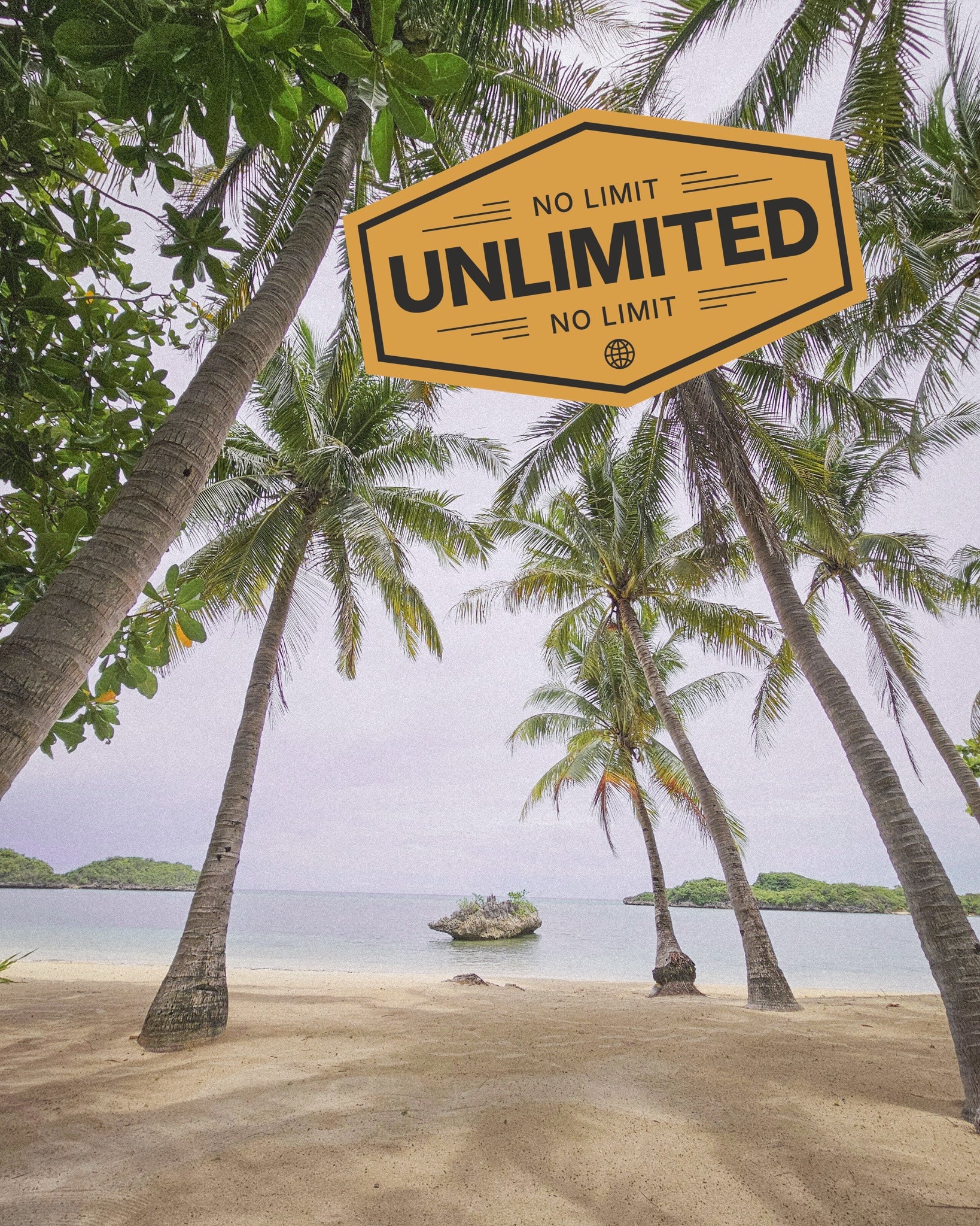 Sandy beach in Fiji promoting SIMOVO eSIM with Unlimited Data