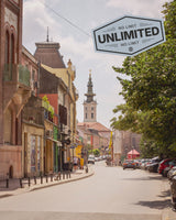Serbia landscape showing iconic local street scene, promoting eSIM unlimited data for travellers