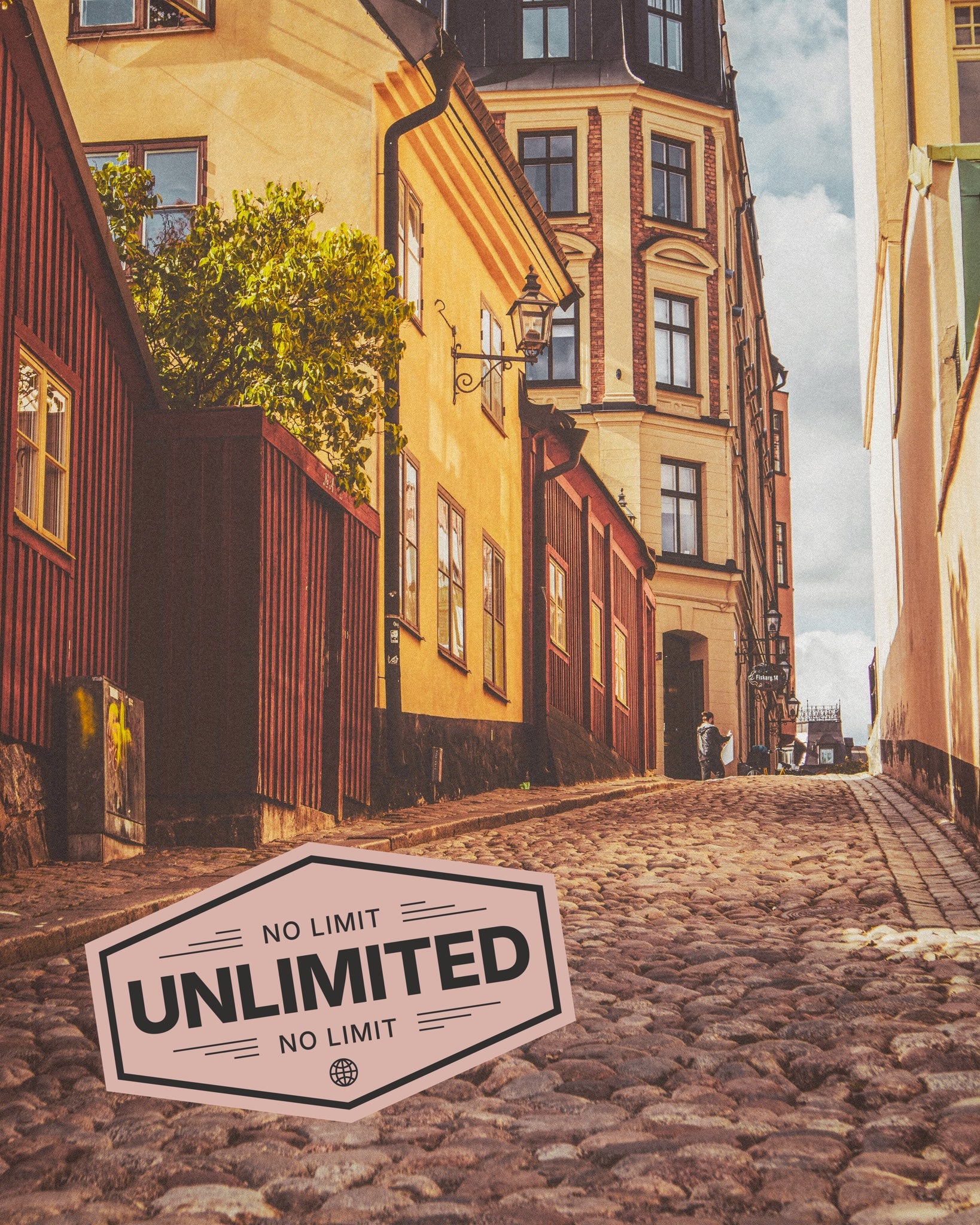 Sweden landscape showing iconic local street scene, promoting eSIM unlimited data for travellers